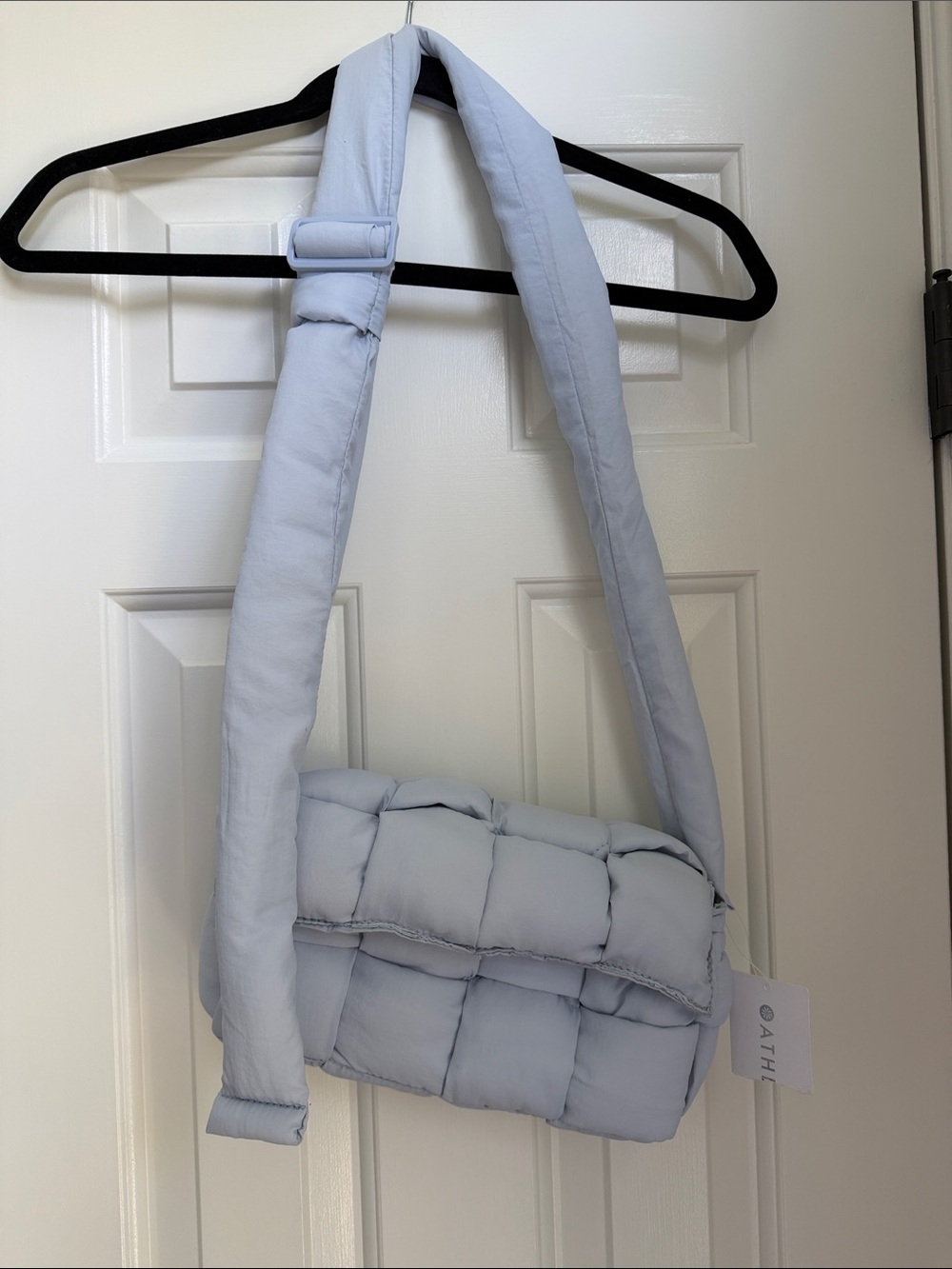 Athleta Light Blue Woven Square Puff Crossbody Bag